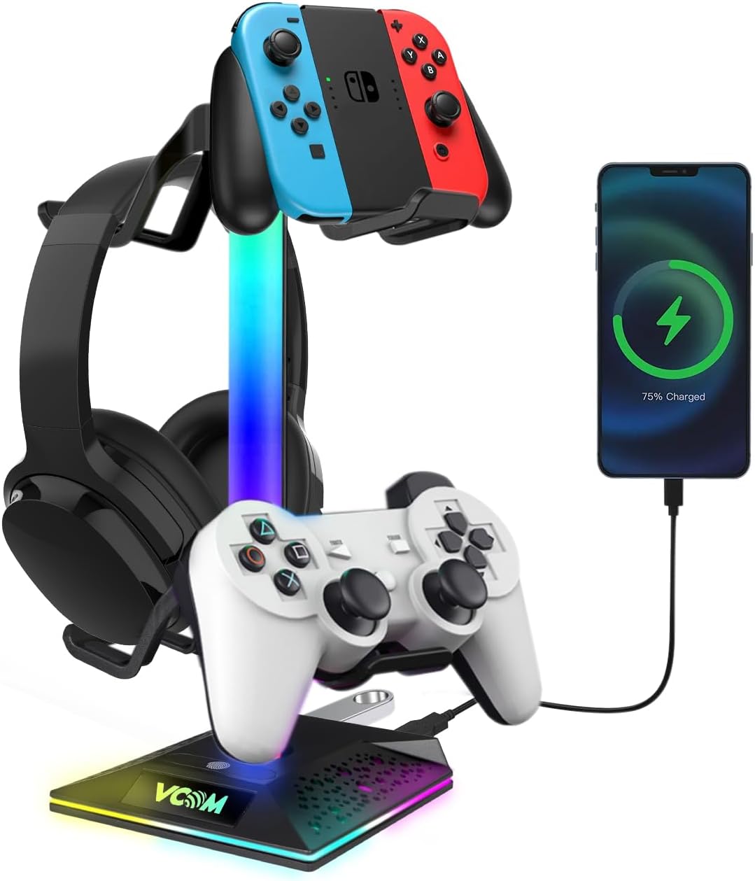 RGB Gaming Headphones Stand with 2 USB Ports
